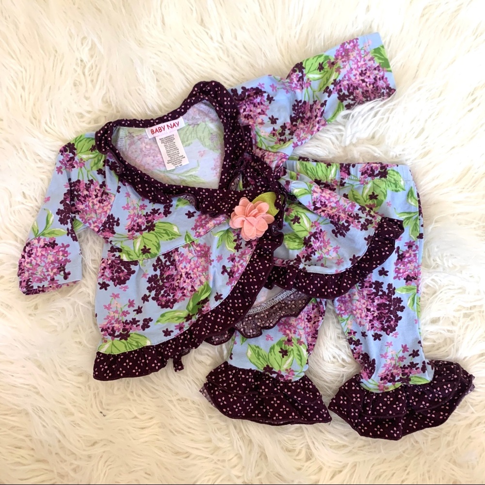 Baby girl ruffle hydrangea floral two piece set